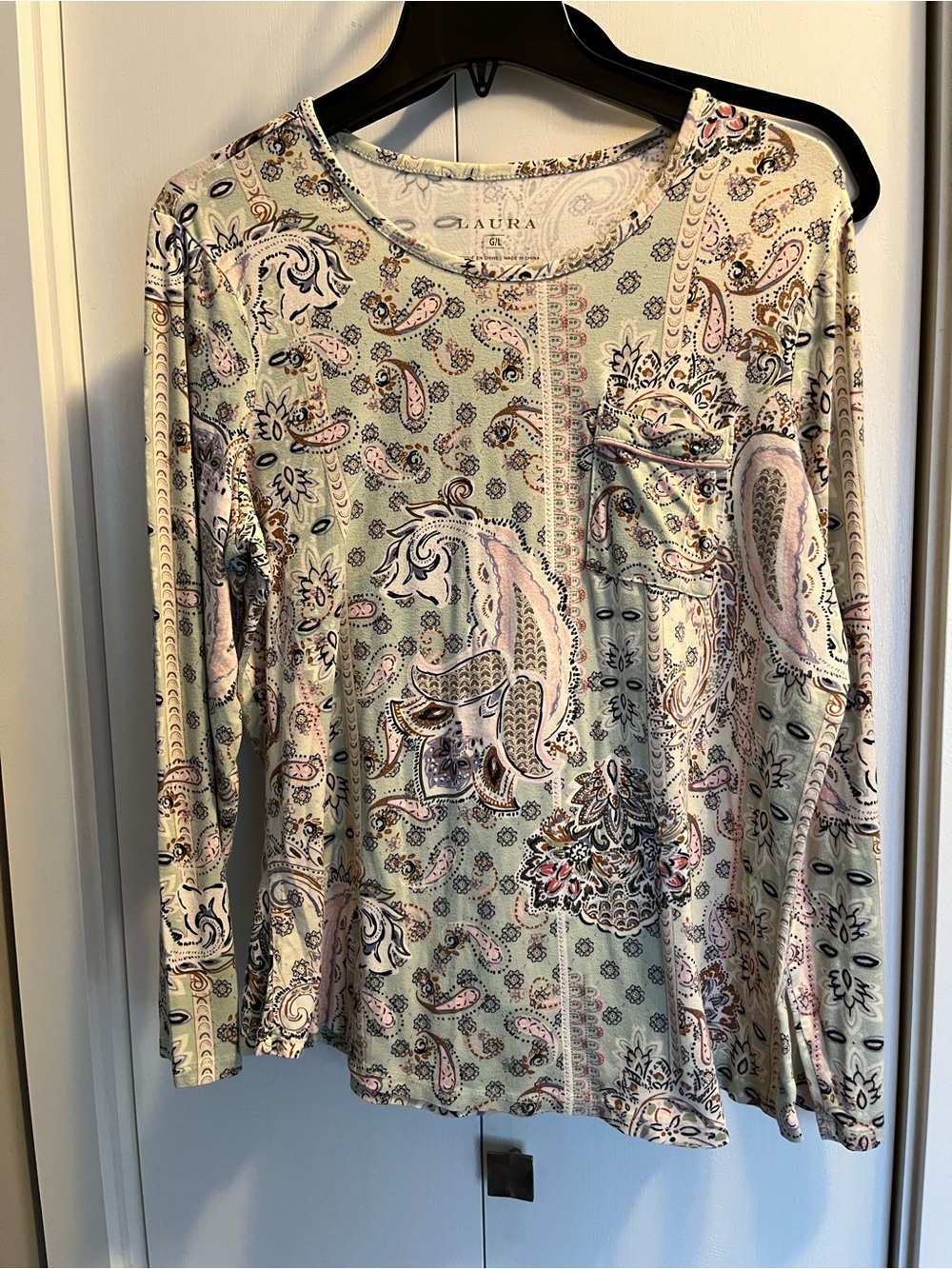 Paisley Long-Sleeve PJ Set in Light Mint & Pink